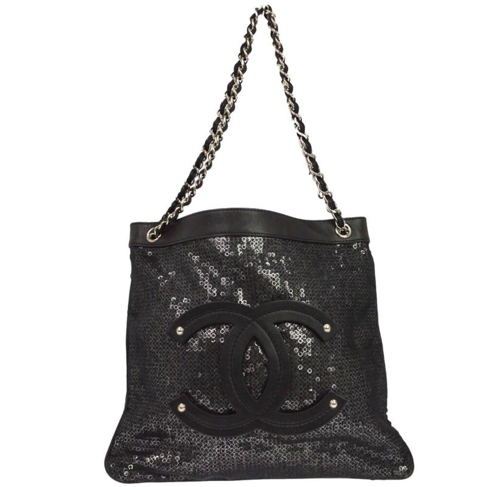 Chanel Hidden Sequins Sequins Black Mesh Shoulder Bag Bag